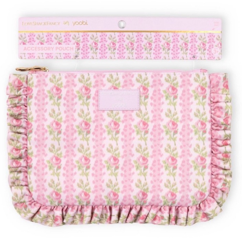 LoveShackFancy x Target Pink Floral Ruffled Accessory Pouch